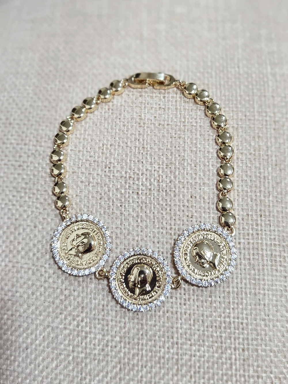 Gold Coin Medallion Link Bracelet - Gold